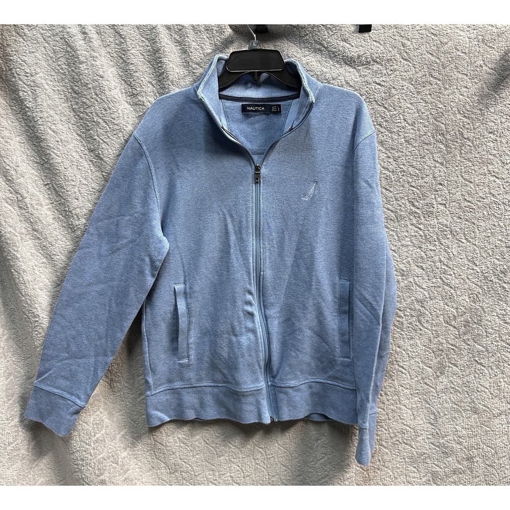 Nautica Men's Full Zip Mock Neck Sweatshirt‎ Jacket Blue  100% Cotton Casual, Lg